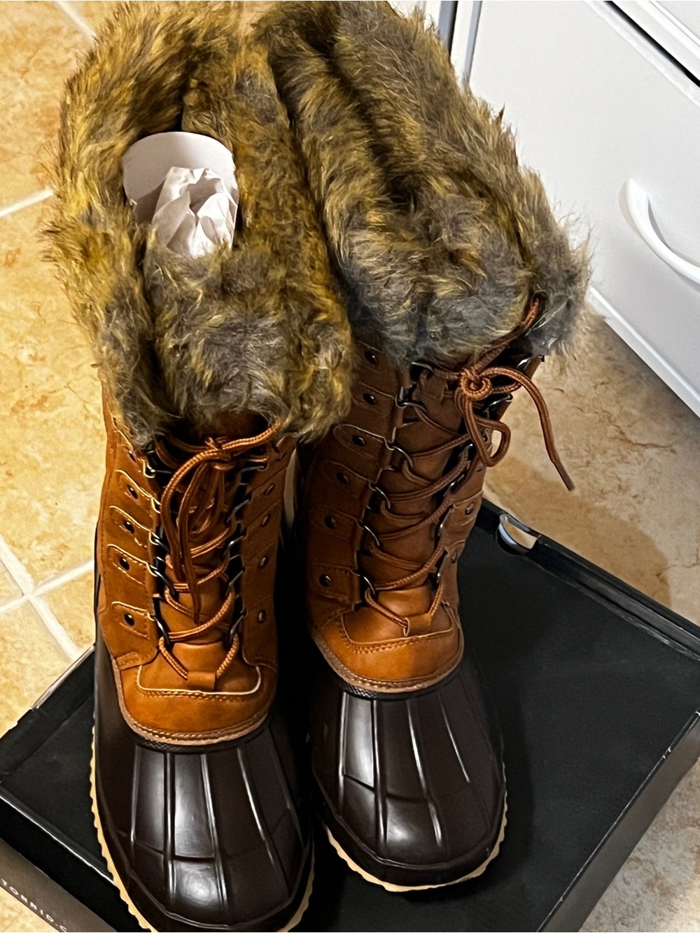 Classic Fur-Trim Brown Winter Duck Boots Torrid